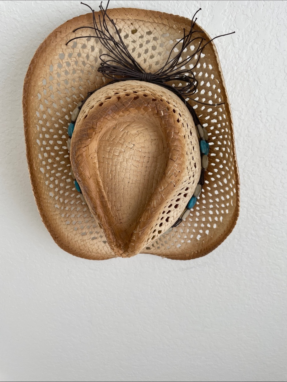 MILANI Straw Western Hat with Turquoise & Cream Bead Band - Picture 14 of 16